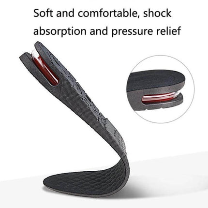 Adjustable Inner Height Insole Cut To Fit Black Five Layer showing black five-layer cushioned insole with red shock-absorption insert and three-hole buckle