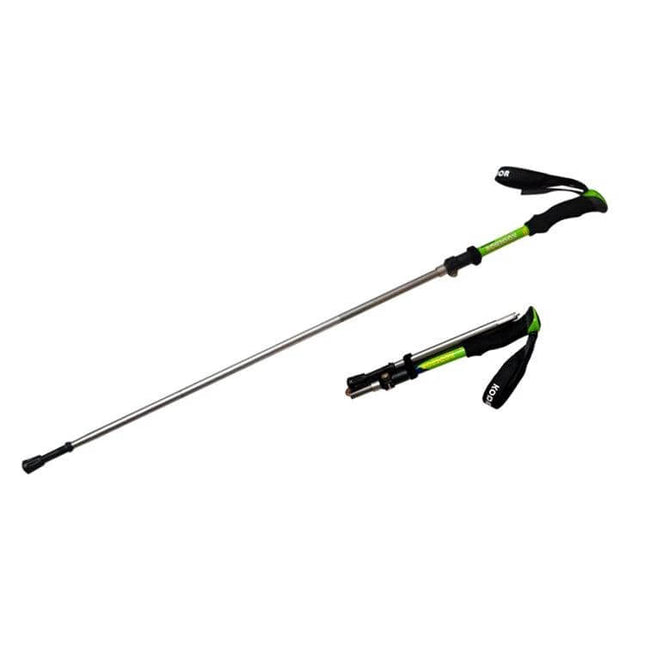 Adjustable Outdoor Trekking Poles for Hiking, Aluminum, 107-125 cm - green aluminum foldable pole with ergonomic grip and wrist strap
