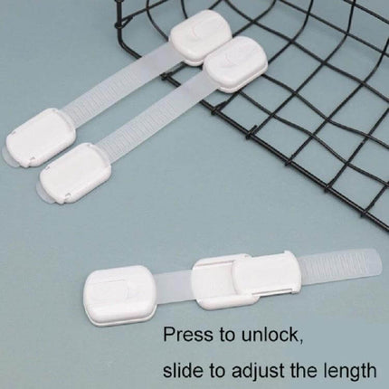 Adjustable Slide Baby Safety Lock for Cabinets and Drawers - white adjustable slide childproof locks for cabinets, drawers, refrigerators (press to unlock)