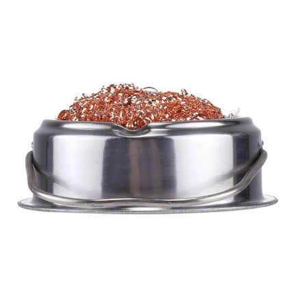 Adjustable Soldering Iron Holder With Built-In Tip Cleaner showing metal tip-cleaning sponge bowl for electronics workbench