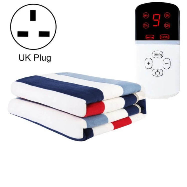 Adjustable Temperature Electric Blanket 150x120cm Single Control folded striped blanket with digital single controller and UK plug