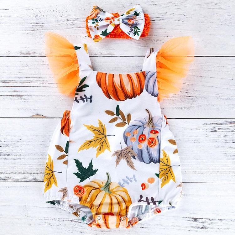 Adorable Baby Sleeveless Pumpkin Print Jumpsuit - Syndmart