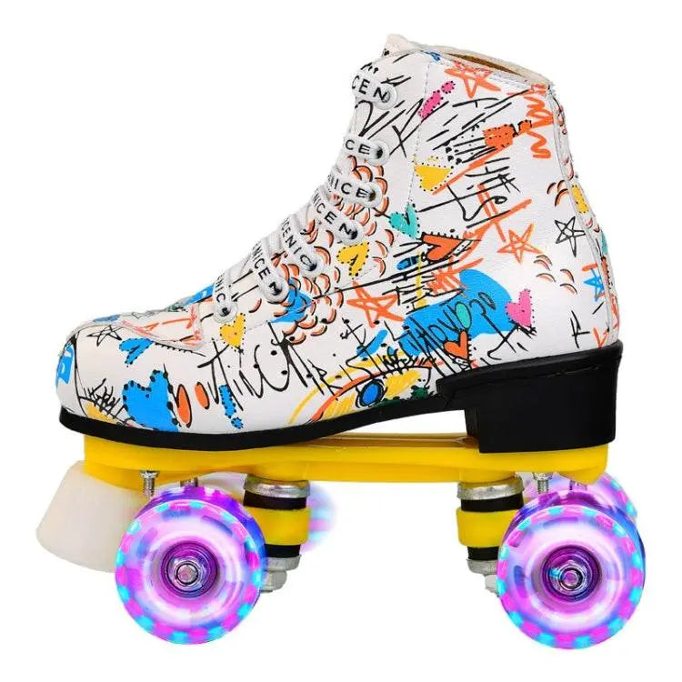 Adult Children Graffiti Roller Skates Shoes Double Row Four-Wheel