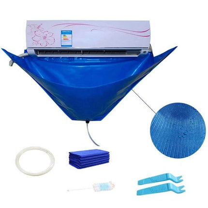 Air Conditioner Cleaning Bag For Hanging Units 1-1.5P blue PVC drip collection bag with hose and cleaning tools for 1–1.5P hanging air conditioners