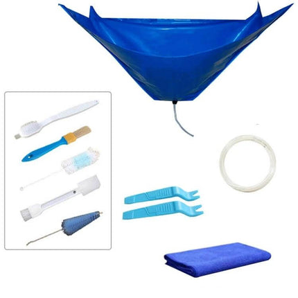 Air Conditioner Cleaning Bag For Hanging Units 1-1.5P PVC drip collection kit with hose, brushes, hooks and microfiber cloth for 1–1.5P units