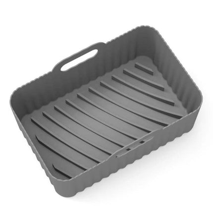 Air Fryer Silicone Liner Mat, Thick for Reusable Basket gray silicone liner with arch-slope drainage for crisper fries and elevated cooking