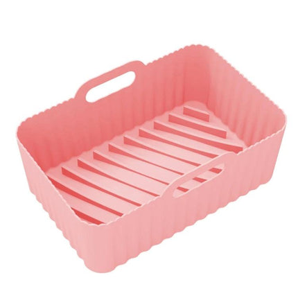 Air Fryer Silicone Liner Mat, Thick for Reusable Basket - pink food-grade silicone liner with arch-slope drainage for crisp, oil-proof cooking