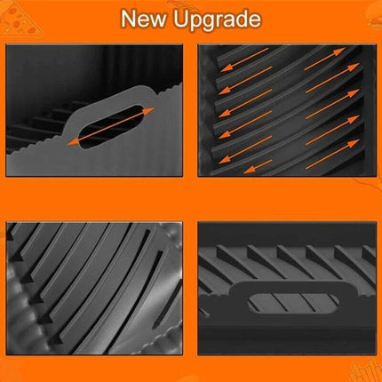 Air Fryer Silicone Mat Foldable Tray For Crispy Meals - black food-grade silicone liner with arch slope channels and handle slots for oil drainage