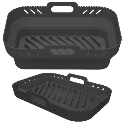 Air Fryer Silicone Mat Foldable Tray For Crispy Meals - black food-grade silicone nonstick foldable air fryer tray with sloped ridges and handles