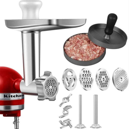 All Metal Meat Grinder Attachment Set for Stand Mixers stainless steel grinder attachment with plates, sausage maker and burger press for stand mixers