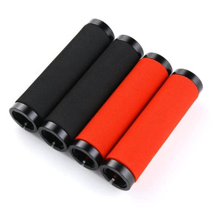 Alloy Lock Ring Bicycle Handlebar Grips Black Pair - 130mm anti-slip foam grips with red accents for road and mountain bikes