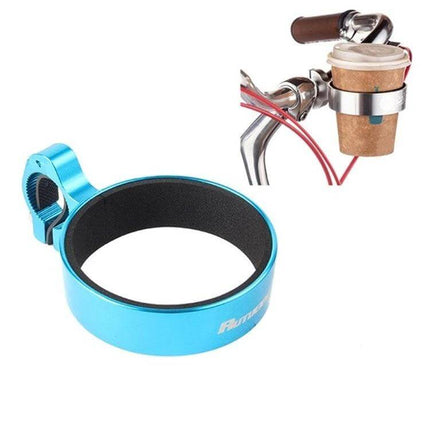 Aluminum Cup Holder for Bikes and Scooters to Hold Coffee Cups mounted on handlebars, blue lightweight aluminum alloy with 76 mm opening