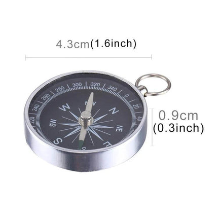 Aluminum Hiking Compass With Keychain For Camping And Outdoors compact aluminum compass with keyring, 4.3cm diameter, slim 0.9cm profile for hiking and emergency kits