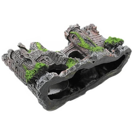 Ancient Castle Aquarium Decor Hideaway For Fish Tank - resin castle hideout with moss detail, 17x13x6cm shelter for freshwater and saltwater aquariums