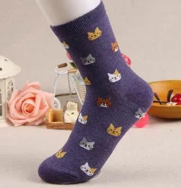 Animal Cartoon Cat Lovely for Women Cotton Socks Pack