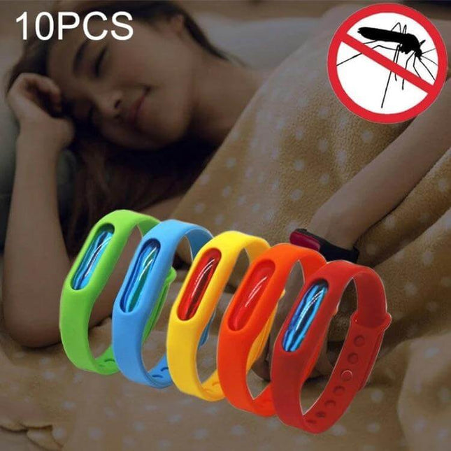 Anti-Mosquito Silicone Repellent Bracelet, 23 cm, Everyday Use - colorful silicone wristbands shown near sleeping person for light mosquito protection