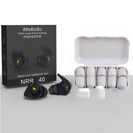 Anti-Noise Sleep Earplugs, Soft Silicone For Quiet Nights – black multi-layer reusable earplugs with case, silicone sponge tips and travel storage