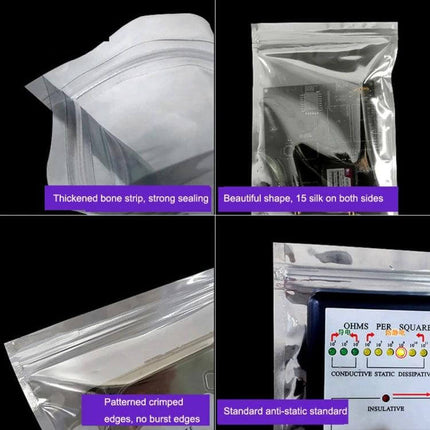 Anti-Static Shielding Bags For Electronics Storage, 100 Pack - clear CPP+PET resealable anti-static bags protecting circuit boards and small components