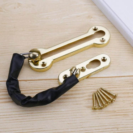 Anti-Theft Door Chain Stainless Steel For Extra Room Security polished stainless steel chain with screws on wood surface