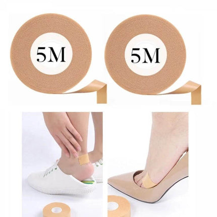 Anti-Wear Heel Stickers 5m Roll For Cracked Heel Care - breathable tearable adhesive heel protectors shown on foot and in shoes