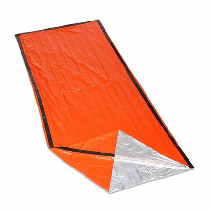 Aotu Orange First Aid Sleeping Bag for Outdoor Camping – lightweight aluminized emergency blanket, bright orange visibility, compact reusable heat-reflective mat