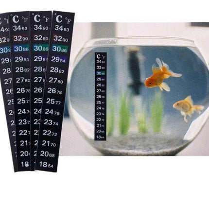 Aquarium Digital Thermometer Sticker 13 Cm Length Indoor Use attached to fishbowl showing digital temperature readout for indoor tanks