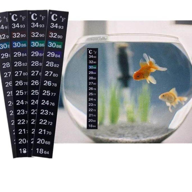 Aquarium Digital Thermometer Sticker 13 Cm Length Indoor Use attached to fishbowl showing digital temperature readout for indoor tanks