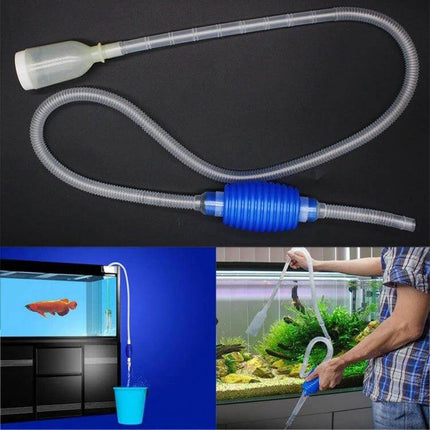 Aquarium Water Change Tube 1.6m for Easy Water Changes - plastic siphon with blue squeeze bulb for gentle tank water and gravel cleaning
