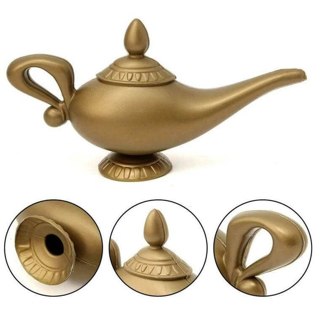 Arabian Magic Lamp Plastic Prop for Halloween Party - hollow lightweight gold decorative lamp prop for Aladdin themed displays