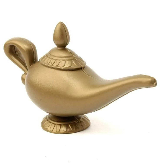 Arabian Magic Lamp Plastic Prop for Halloween Party - lightweight gold decorative hollow plastic Aladdin-style lamp for Halloween display and skits
