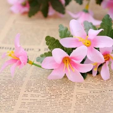 Artificial Lily Wall Hanging Vine Basket Decor For Home pink crepe fabric lilies on 80cm branch, 4 flowers, decorative indoor wall hanging