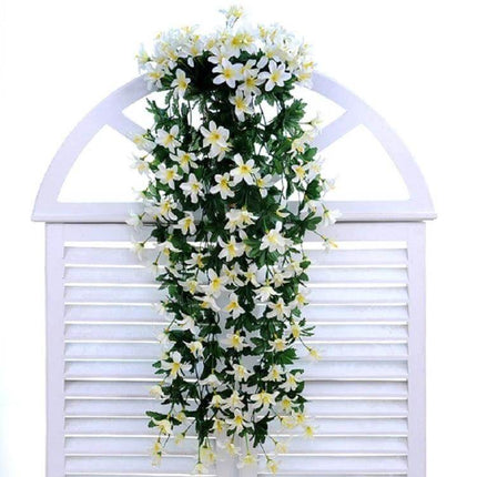Artificial Lily Wall Hanging Vine Basket Decor For Home - crepe fabric and plastic white-yellow lilies cascading 80cm for balcony or living room wall