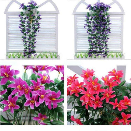 Artificial Lily Wall Hanging Vine Basket Decor For Home - 80cm crepe fabric and plastic artificial lily cascade for balcony, living room or office walls