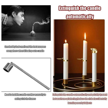 Automatic Candle Extinguisher Gold for Everyday Candle Use - gold stainless steel automatic wick snuffer for quiet, smoke-reducing candle extinguishing