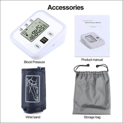 Automatic Digital Upper Arm Blood Pressure Monitor For Home Use with large LCD, cuff, manual and storage bag