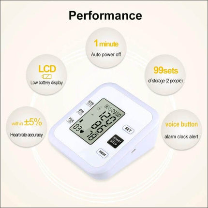 Automatic Digital Upper Arm Blood Pressure Monitor For Home Use with large LCD, 99-set memory, pulse readings and voice alarm