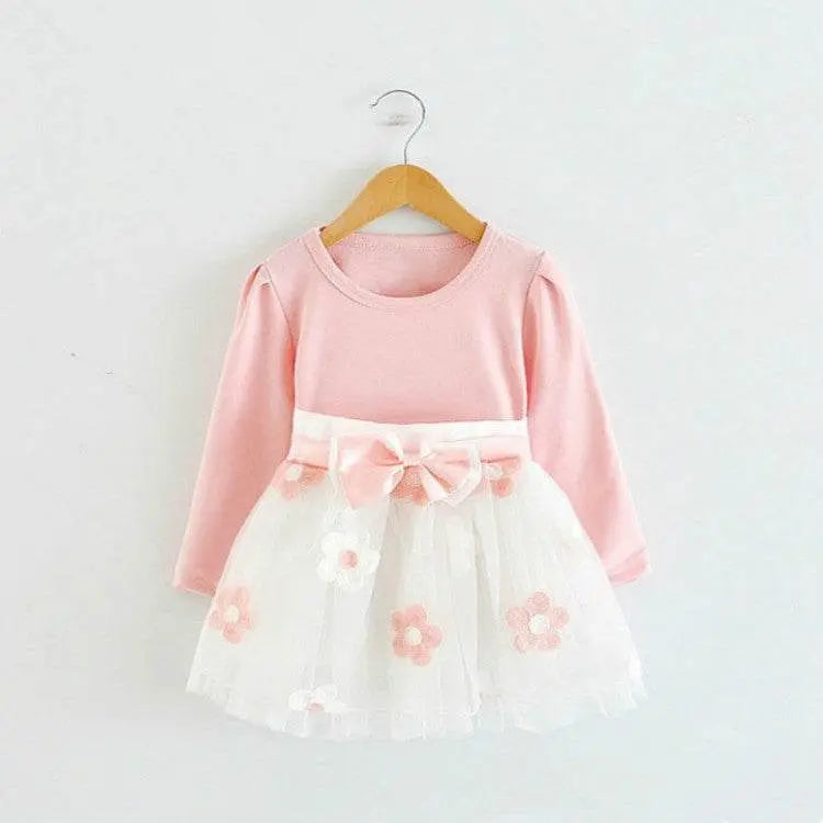 Autumn Girls Flower Bow-knot Long Sleeve Dress Sizes 80-120cm