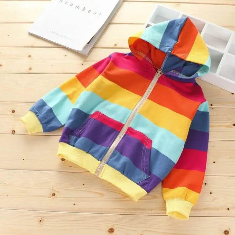 Autumn Horizontal Striped Zipper Cardigan Jacket For Girls