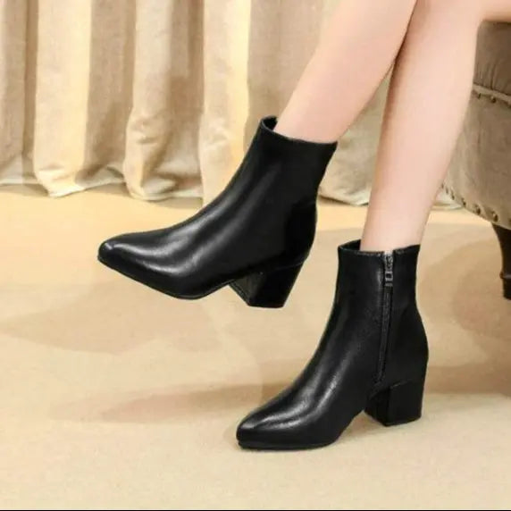 Autumn Winter Glitter Square Heel Pointed Low-Top Women Boots