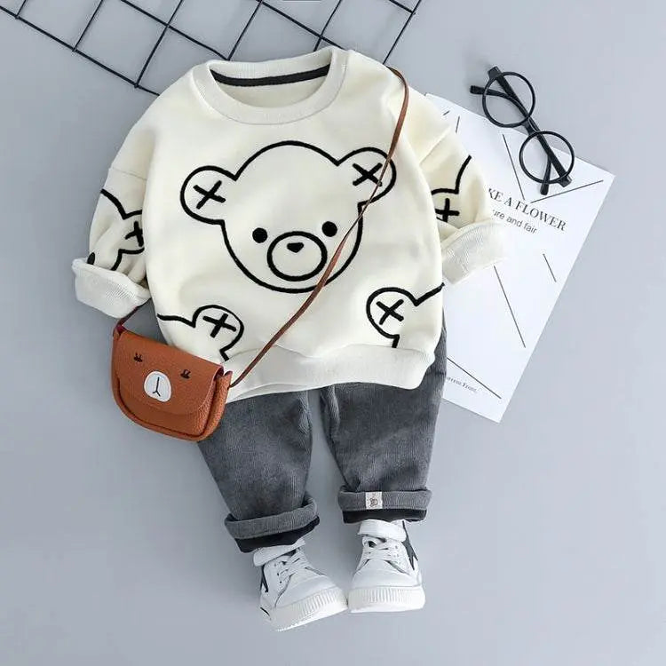 Autumn and Winter Fleece Cartoon Bear Pattern Children Set