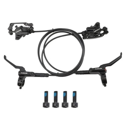 Bicycle Hydraulic Disc Brake Set For Mountain Bikes with aluminum alloy front and rear units, 22.2mm handlebar-compatible, hoses and mounting bolts