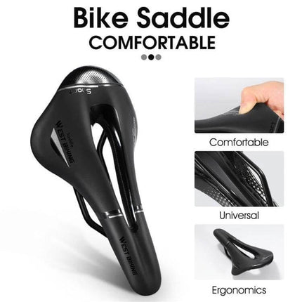 Bike Cushion For Comfortable Riding, Road And Mountain Bike Seat - black ergonomic saddle with cutout, foam padding and high-strength seat bow