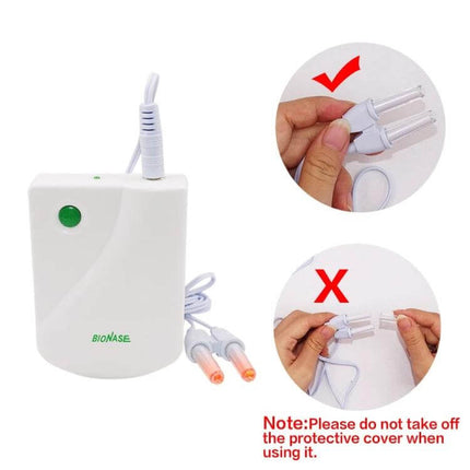 BIONASE Nose Care Therapy Machine For Nasal Relief White compact unit with nasal clips and usage note