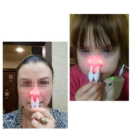 BIONASE Nose Care Therapy Machine For Nasal Relief White compact ABS nasal clip with red micro-light in use for home nasal relief