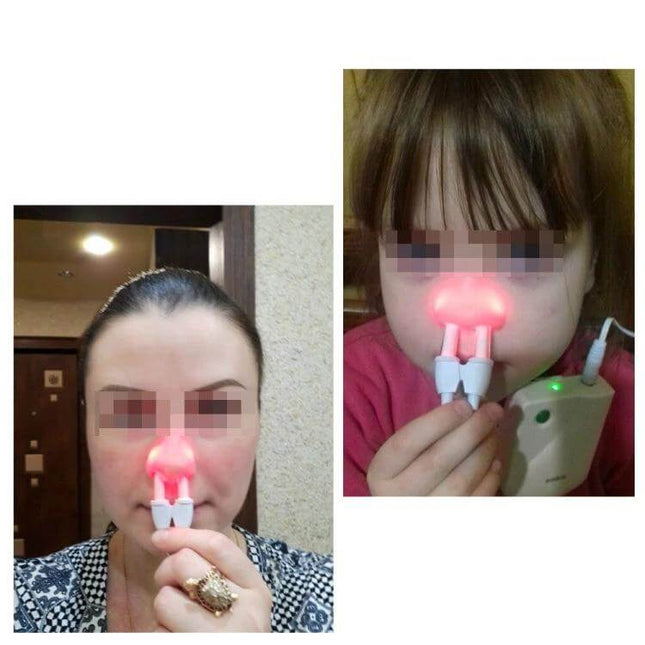 BIONASE Nose Care Therapy Machine For Nasal Relief White compact ABS nasal clip with red micro-light in use for home nasal relief