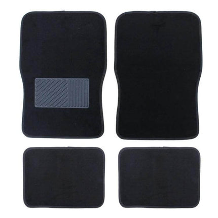 Universal Fit Carpet Floor Mats for Cars and Trucks - black universal carpet set with driver heel pad, durable dirt and moisture protection