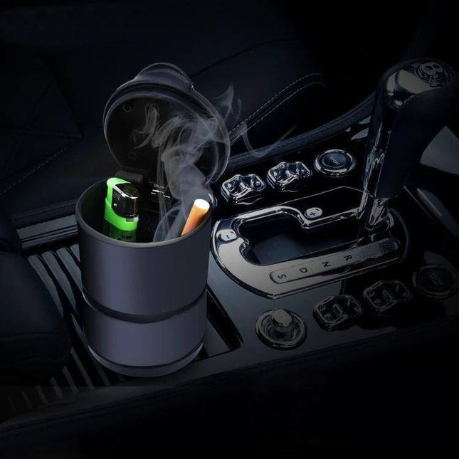 KANEED Universal Detachable Car Ashtray for Cup Holders placed in car cup holder containing cigarette and lighter