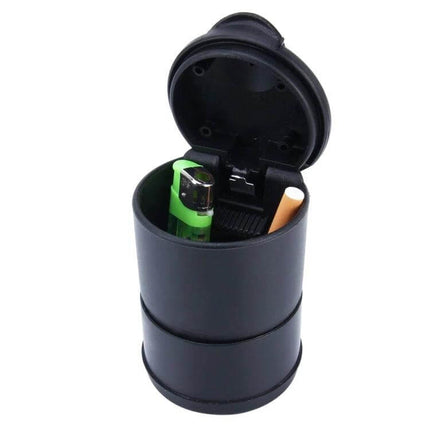 KANEED Universal Detachable Car Ashtray for Cup Holders - black portable ashtray with lid, lighter and cigarette inside