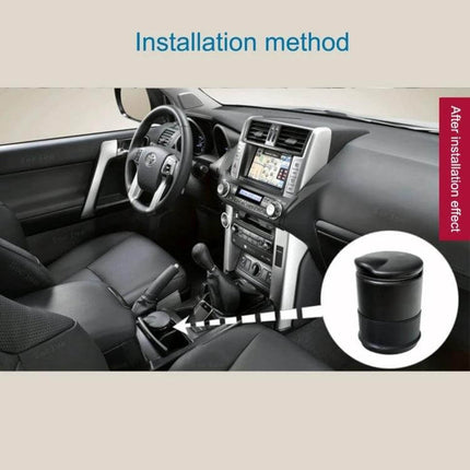 KANEED Universal Detachable Car Ashtray for Cup Holders shown installed in a vehicle cup holder to contain ashes and butts