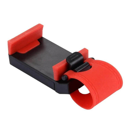 Universal Steering Wheel Phone Mount for Smartphones and Devices – red and black steering-wheel clip holder for hands-free GPS and calls